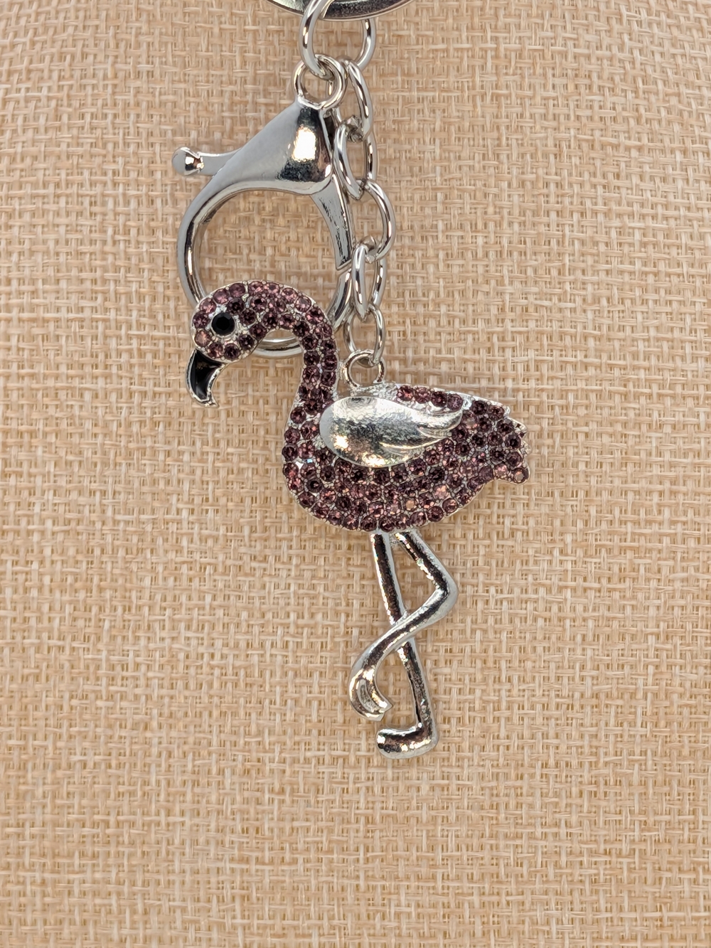 Purple Rhinestone Metal Flamingo Keychain Bag Charm